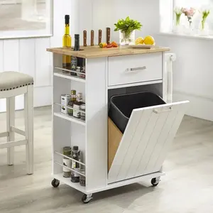 Mobile Utility Spice Storage Rubberwood Table Top Kitchen Island Cart With Wheels