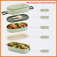 Lonchera Bento de Plástico PP de Grado Alimenticio, Apta para Calentar, con Tapa de Plástico, de Dos Niveles, a Prueba de Fugas, para Niños