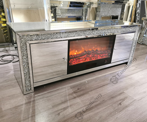 Living Room Crushed Diamond Mirrored <strong>TV</strong> <strong>Stand</strong> Cabinet <strong>with</strong> Electric <strong>Fireplace</strong> - Product Image 2