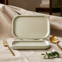 Assiette rectangulaire en mélamine verte, profil fin, coins arrondis, résistante aux éclats, écologique, pour steak, charcuterie, apéritif, buffet