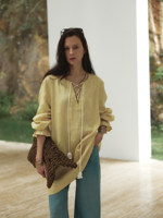 Jupe courte vintage en lin jaune, style français, avec franges, pour l'été
