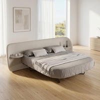 Cadre de lit king-size rond flottant au design moderne avec éclairage LED intégré, lit nuage de luxe avec rembourrage en tissu et structure métallique