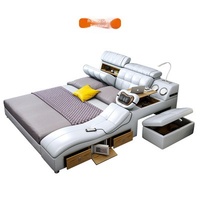 Lit double intelligent multifonctionnel moderne italien en cuir blanc personnalisé, avec rangement multi-zones et design incurvé, taille King Size, confortable