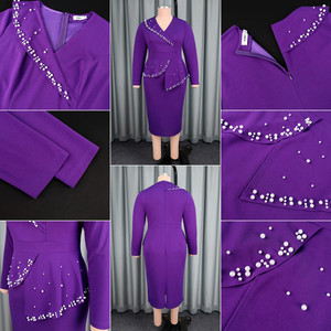 AM050765 Abito da Sera di Lusso Elegante <span class=keywords><strong>con</strong></span> Scollo a V, Vita Alta, Maniche Lunghe, <span class=keywords><strong>Volant</strong></span> e Perline di Strass, Vestito Formale da Cerimonia per Donne - Product Image 6