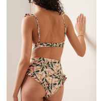 2023 nouveaux maillots de bain smockés à volants Bikini ensemble femmes Vintage Floral maillot de bain avec sarong de plage