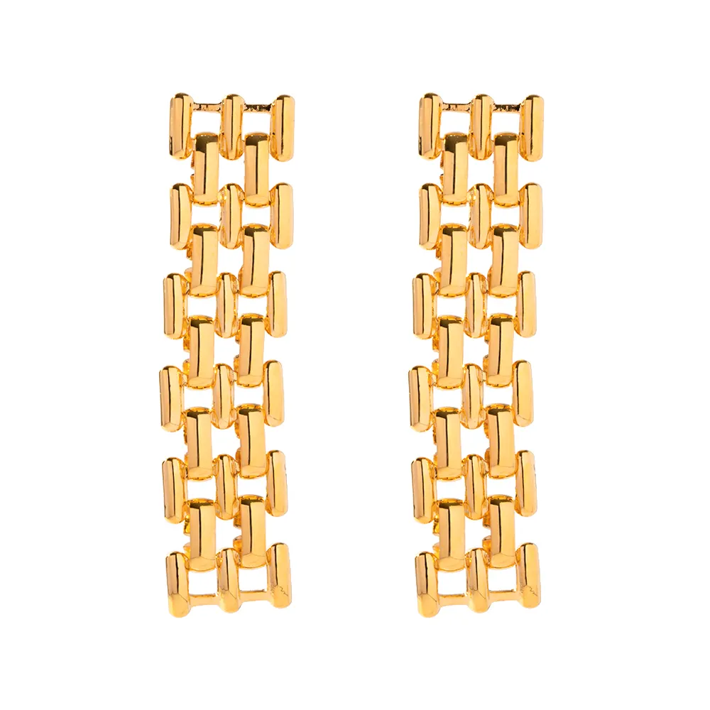 Fashion Vintage Weave Chain Earring Jewelry Light Luxury 18K Gold Plated Brass Watchbelt Drop Earring for Women Girls