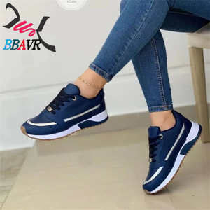 Zapatillas Casuales 2024 de Talla Grande con Cordones Delanteros, Punta Redonda Plana, Combinación de Colores, Entresuela de PU Transpirable y Suela de Goma para Todas las Temporadas - Product Image 1