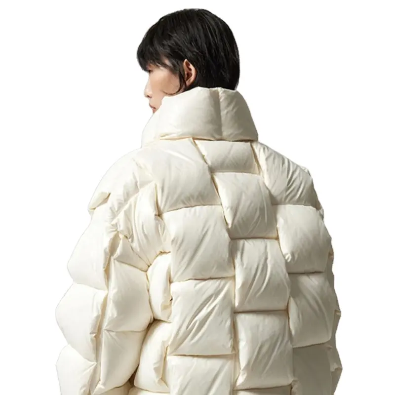 Jaket 3D Mantel Empuk Katun Wanita 2023 Musim Dingin Kerah Berdiri Hangat Longgar Gelembung Mantel Musim Dingin Wanita Jaket Puffer Putih