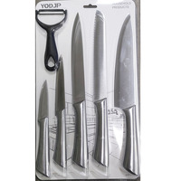 Ensemble de 6 couteaux de cuisine populaires en gros avec manche creux et éplucheur, emballage double blister pour la cuisine