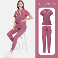Uniforme Médico de Dos Piezas con Cuello en V, 14 Colores Mate, Unisex, de Alta Calidad, para Doctor y Enfermera, Ropa de Trabajo para Hospital, Tela Gruesa de Poliéster