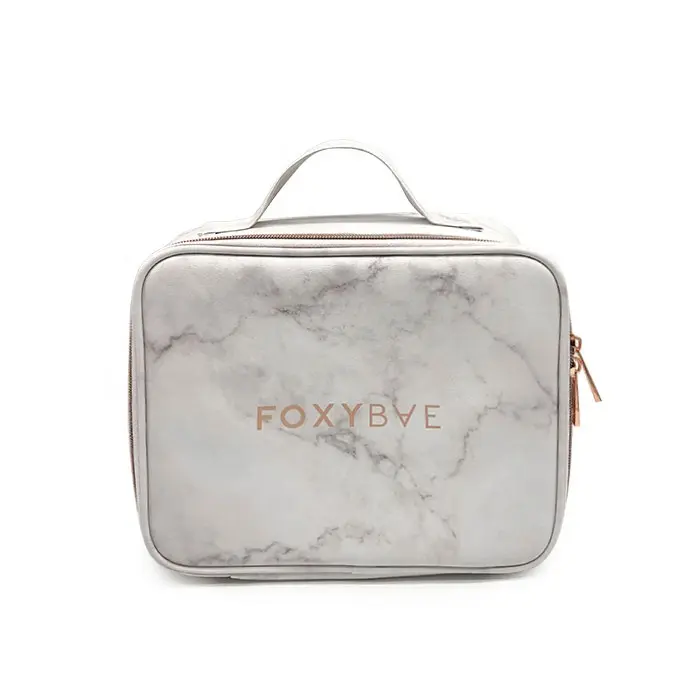 marble pattern faux leather beauty vanity case cosmetic makeup bag