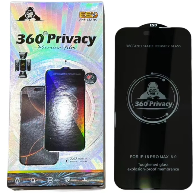 ESD Black Diamond 360° High Aluminum Privacy Tempered Glass Film Dust & Static Proof Screen Protector for Mobile Phones