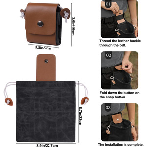 Multi Functional Canvas Waist Bag For Camping Hiking Storage With Drawstring Closure And Leather Clip In Black Brown Khaki Green - Product Image 4