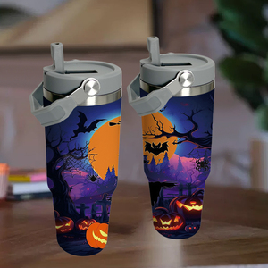 Halloween <span class=keywords><strong>Horror</strong></span> Series 30oz Vasos de acero inoxidable de doble pared Sublimación UV Diseño ecológico Tapa Pajitas Directo EE. UU. - Product Image 6