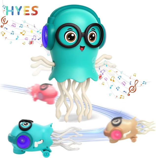 HUIYE Dancing Jellyfish Toy with Smart Tentacle Explorer Octopus Jellyfish Squid Tummy Time Toy with Led Light and Dynamic Music