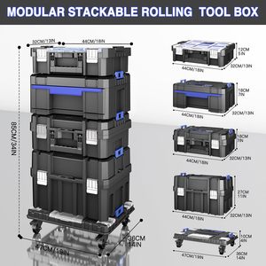 Boîte à outils empilable à 4 niveaux, en plastique imperméable, sur roulettes |   Système de rangement modulaire, tiroirs portables, boîte à outils de garage R505, portable également - Product Image 3