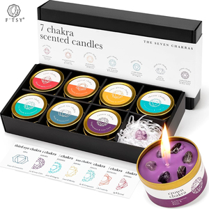 Velas perfumadas <span class=keywords><strong>de</strong></span> largo tiempo <span class=keywords><strong>de</strong></span> combustión <span class=keywords><strong>Siete</strong></span> chakras con cristales curativos Juegos <span class=keywords><strong>de</strong></span> velas - Product Image 1