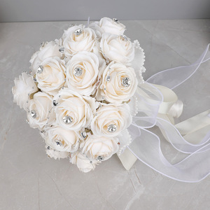 Europäische und amerikanische kreative Hochzeit Braut strauß Handgelenk Blumen set High-End Strass Champagner <span class=keywords><strong>Simulation</strong></span> Rosen strauß - Product Image 3