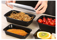 Boîtes à lunch jetables en plastique noir personnalisées à 1 compartiment pour micro-ondes, contenants de préparation de repas avec couvercle pour restaurant