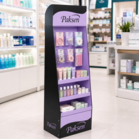 Expositor de cartón corrugado con base inclinable para cosméticos, impresión CMYK, montaje sencillo para tiendas minoristas de belleza.