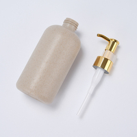 Flacon pompe rond en plastique PET de luxe, blanc et noir, 250 ml, 300 ml, 500 ml, vide, pour après-shampoing, gel douche, shampoing pour animaux, avec pompe dorée