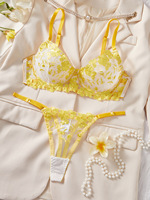 Sexy rouge pur désir mince Perspective soutien-gorge femmes maille brodé ensemble de Lingerie femme campagne Style voir à travers ensemble exotique
