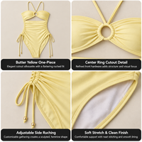 Nouveau Maillot de Bain Une Pièce Halter en Nylon Couleur Unie pour Femme 2026 avec Anneau Circulaire, Effet Ventre Plat et Haute Élasticité