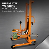 Apilador Hidráulico Industrial de 400 kg para Tambores, con Elevación de 1.35 m, Rotación de 180 Grados y Rodillos de PU para Alimentación de Tambores de Acero de 55 Galones