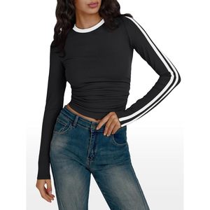 2025 trajes de Otoño de moda reina de manga larga Camisetas de entrenamiento para mujeres Y2K ajustado Atlético gimnasio camisa Color bloque ropa de gimnasia - Product Image 2
