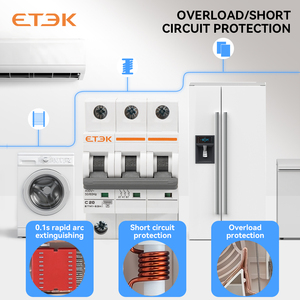 Disjoncteur miniature ETEK 6kA 1-63A 230V Courbe C 3P avec protection contre les surcharges/surtensions IEC60898-1 CE ISO9001 Rail ETM1-63H - Product Image 5