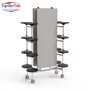 Nhà sản xuất hình chữ nhật 16-seater kim loại bảng và ghế đặt trường quán cà phê Dã Ngoại căng tin gấp bảng với bánh xe - Product Image 4