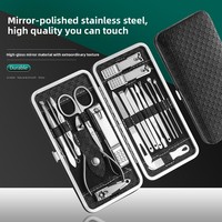 Kit de coupe-ongles professionnel 19 pièces, ensemble de manucure et de pédicure en acier inoxydable avec étui de voyage