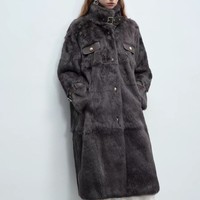 Manteau en fausse fourrure à col montant pour femme, style automne-hiver, élégant et polyvalent, confortable pour les trajets quotidiens