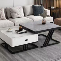 Table basse convertible de luxe, design moderne et minimaliste, plateau en acier inoxydable et verre, pour petits appartements, salon, rangement