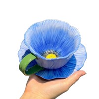 WF Yumei Ensemble de tasses en céramique à motif floral, motif Orchidée Clochette, tasse à café, tasse décorée, tasse à eau couleur sous-glaçure