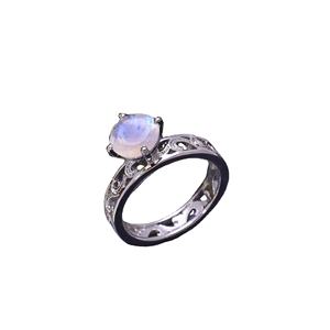 Natural Rainbow Moonstone Blue Fire 3.8 Gram Faceted Round Gemstone 92.5 Sterling Silver Handmade <b>Finger</b> <b>Ring</b> - Product Image 1
