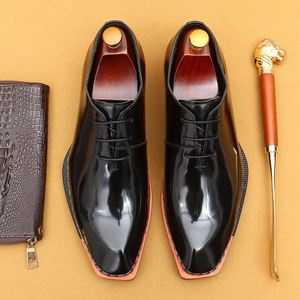 Chaussures Oxford décontractées pour hommes en cuir véritable, bout carré, style britannique, brillantes, formelles, pour mariage, respirantes, antidérapantes - Product Image 1