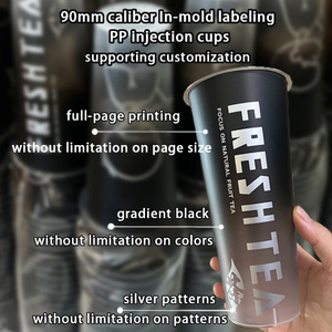 לוגו מותאם אישית כיתה פלסטיק 16 עוז 24 עוז iml חד פעמי קשה עמ '90 מ "מ קליבר-עובש תיוג בועה חלב תה עם מכסה - Product Image 3