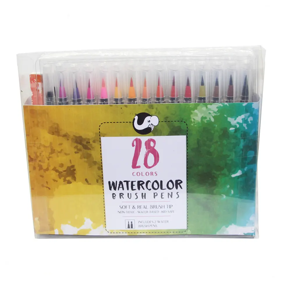 28 Colors Watercolor Calligraphy Lettering Includes 2 Blending Brushes & 15 Watercolor Paper Watercolor Brush Pens