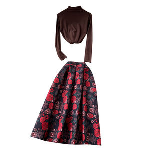 Set Vintage 2 pezzi per donna Top e vita alta gonne sottili Set di abbigliamento all'ingrosso - Product Image 5