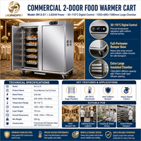 Armoire chauffante commerciale en acier inoxydable à double porte, chariot chauffe-plats mobile pour hôtels, banquets et traiteurs