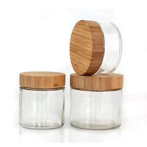 Clear Round <b>Big</b> Capacity <b>Glass</b> Cosmetic <b>Jars</b> for Cream with Bamboo Lid - Product Image 2