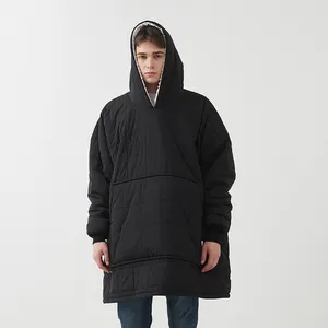 Waterproof Black Soft Fleece Wearable Oversized Hoodie Blanket Weighted Oodie Custom Design