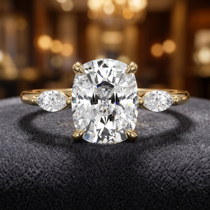 IGI Certi <b>Cushion</b> Cut Lab Grown Diamond Marquise Side Stone Engagement <b>Wedding</b> <b>Ring</b> 10K 14K 18K Gold 925 935 Silver - Product Image 1