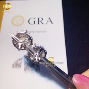 मोटे बड़े आकार के मोइससानाइट स्टड ईयररिंगस 14mm घनत्व राउंड सिल्वर वेडिंग गहने हिप हॉप गहने - Product Image 4