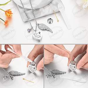 Collier urne <span class=keywords><strong>en</strong></span> forme de cœur pour cendres d'animaux de compagnie, bijou commémoratif avec pierre de naissance pour chien et chat - Product Image 6