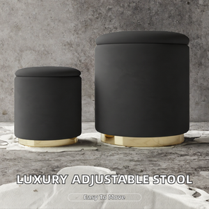 Tabouret ottoman réglable noir en similicuir rembourré avec base en métal moderne - Siège d'appoint pour hôtel, appartement, chambre à coucher - Product Image 2