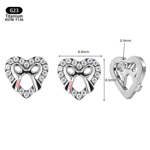 Boucles d'oreilles en forme de cœur avec nœud, en titane F136 8,8 mm, incrustées de zircon, pour piercing d'oreille, de lèvre ou de cartilage. - Product Image 1