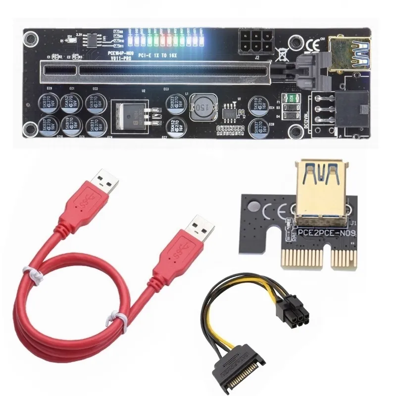 VER011 V011 Pro PCI E PCIeライザー拡張カード009S PCI-E 1X〜16XLEDライザーカード (GPUグラフィックス用) ビデオカードエクステンダーアダプター