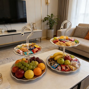 Multi Layer Fruit Platter Electroplated Silver Serving Tray For Living Room And Dining Table - Product Image 1